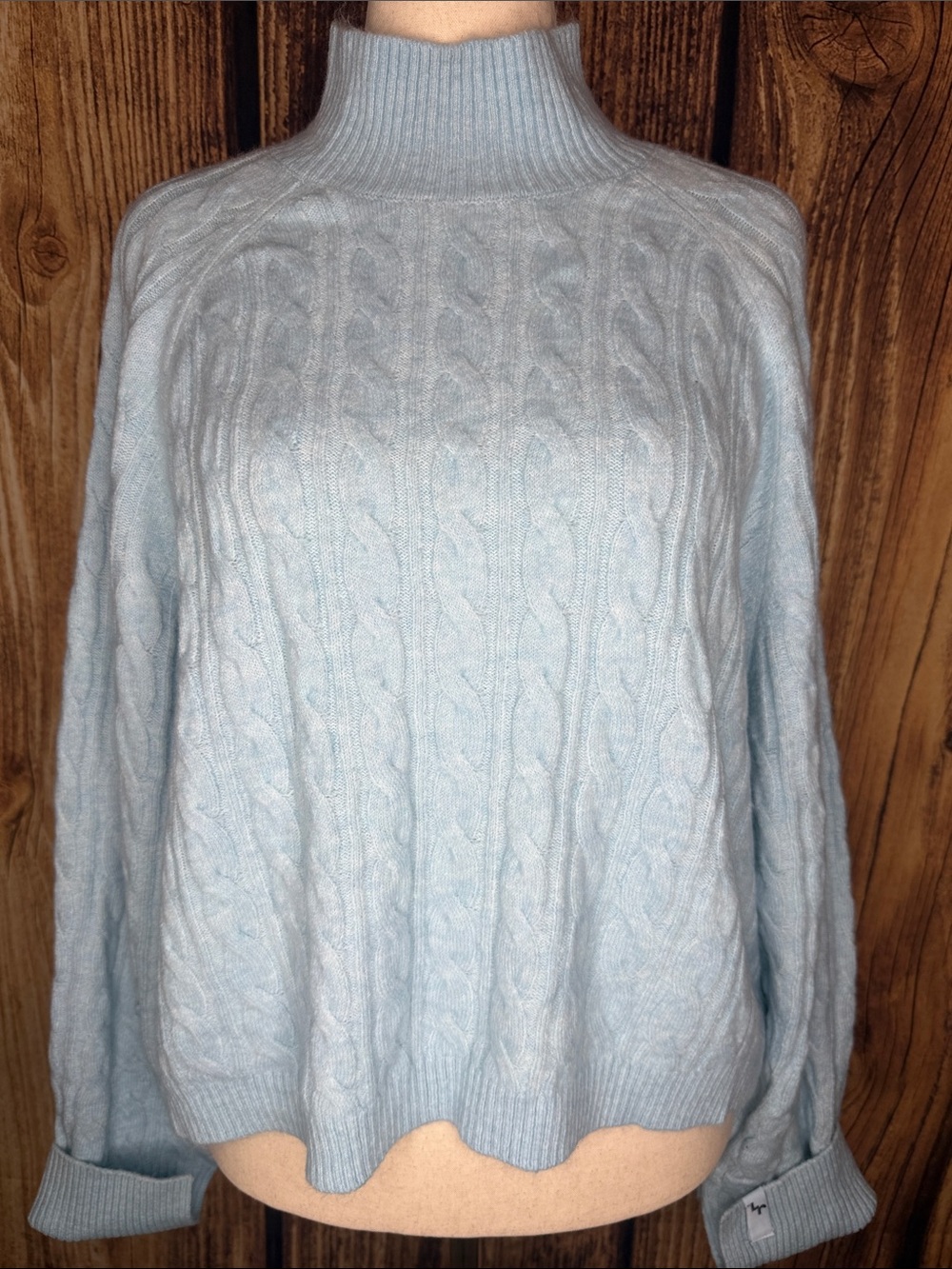 JoyLab Pale Blue Cable Knit Mock Turtleneck Sweater